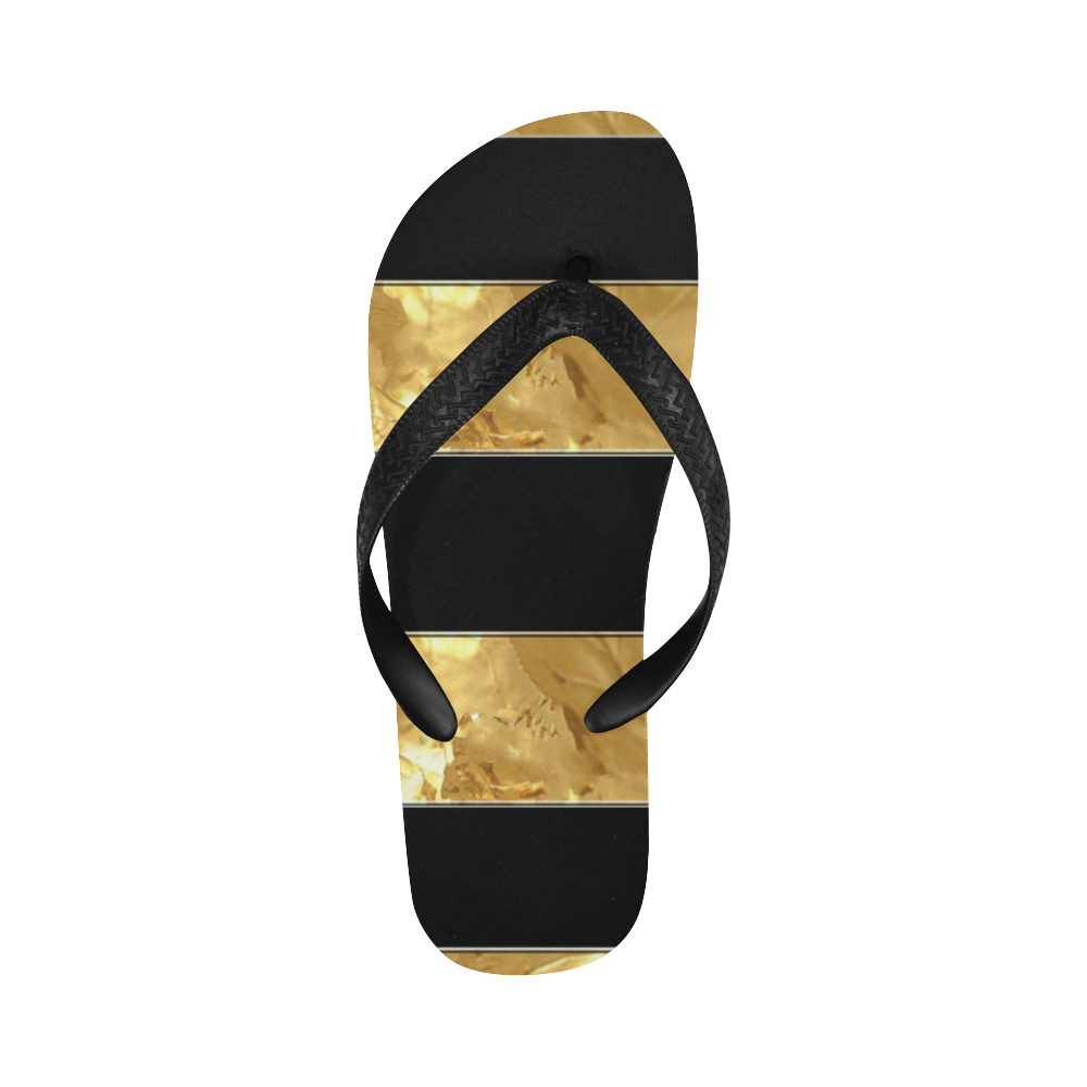 Black Gold Stripes Flip Flops for Men/Women (Model 040)