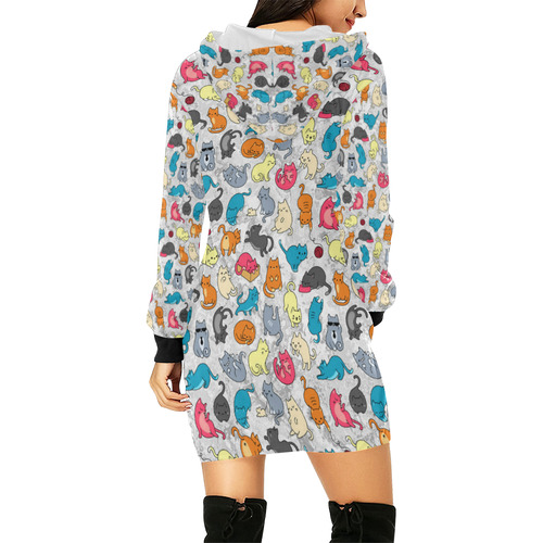 Funny Cute colorful CATS pattern All Over Print Hoodie Mini Dress (Model H27)