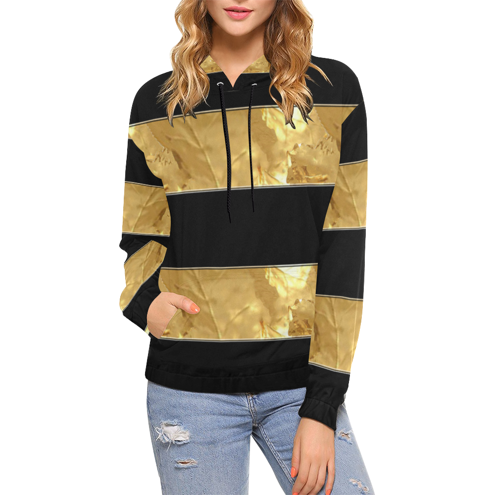 Black Gold Stripes All Over Print Hoodie for Women (USA Size) (Model H13)