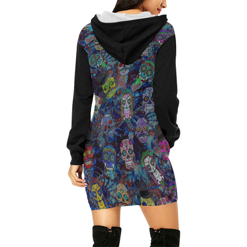 Gothic Sugar Skull Pattern II All Over Print Hoodie Mini Dress (Model H27)