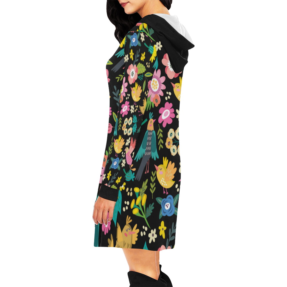 Spring Flowers And Birds Pattern I All Over Print Hoodie Mini Dress (Model H27)