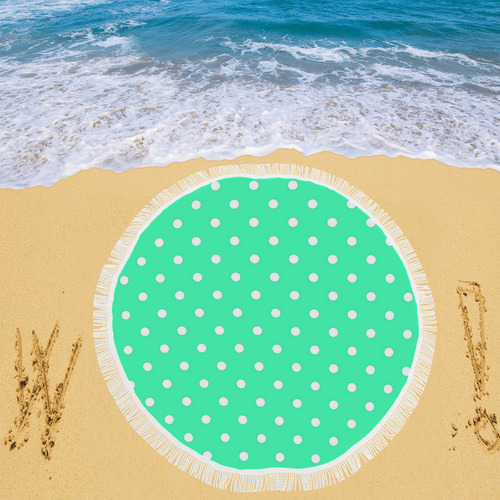 Mint Green White Dots Circular Beach Shawl 59"x 59"