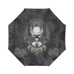 Skull with crow in black and white Auto-Foldable Umbrella (Model U04)