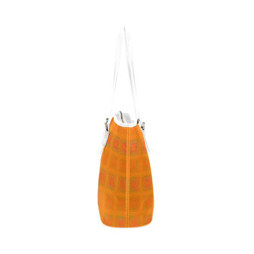 Orange multiple squares Leather Tote Bag/Small (Model 1651)