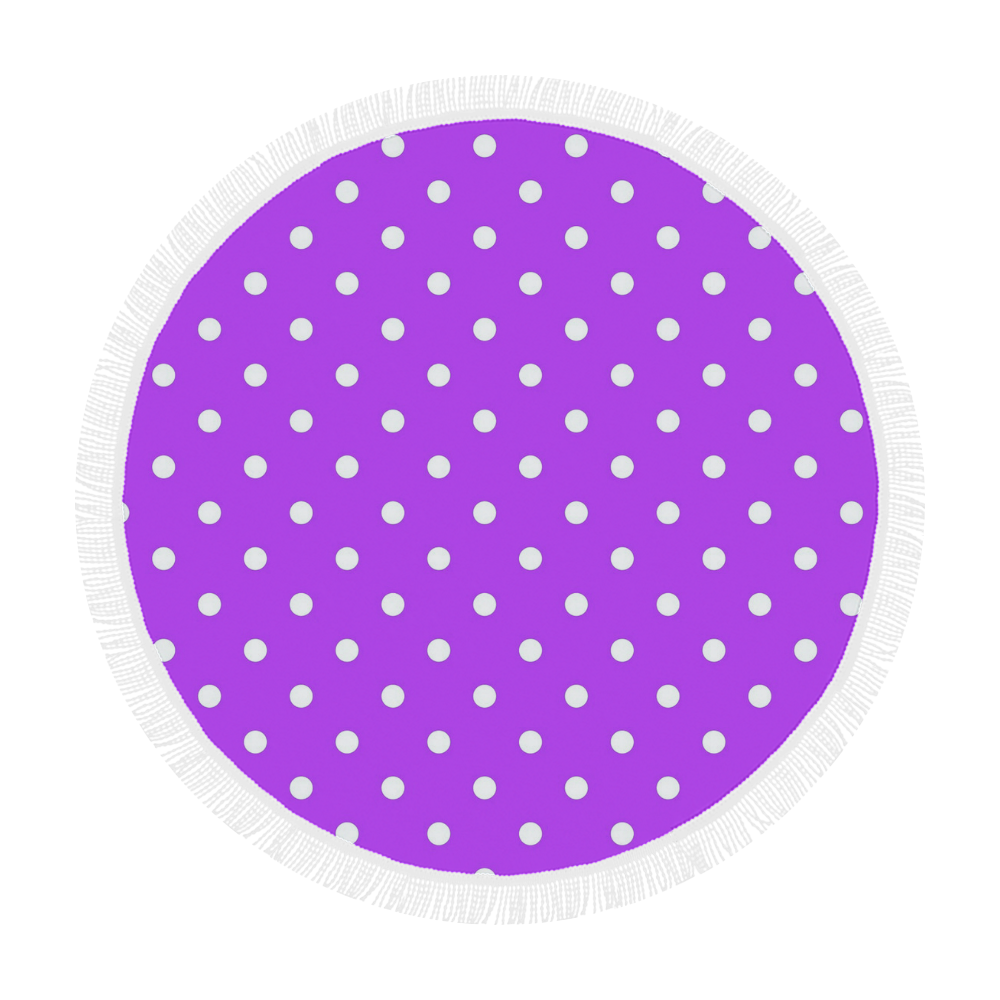 Royal Purple White Dots Circular Beach Shawl 59"x 59"