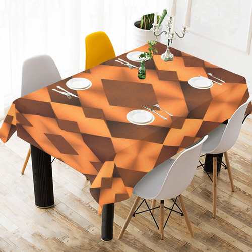 Geometric Pattern in Warm Tones Cotton Linen Tablecloth 60" x 90"