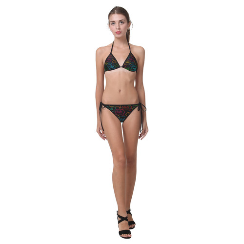 Bikini Swimsuit Black Colorful Blah Blah Quote Swimwear Sizes S M L Custom Bikini Swimsuit (Model S01)