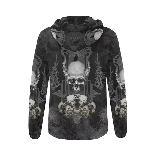 Skull with crow in black and white All Over Print Full Zip Hoodie for Women (Model H14)