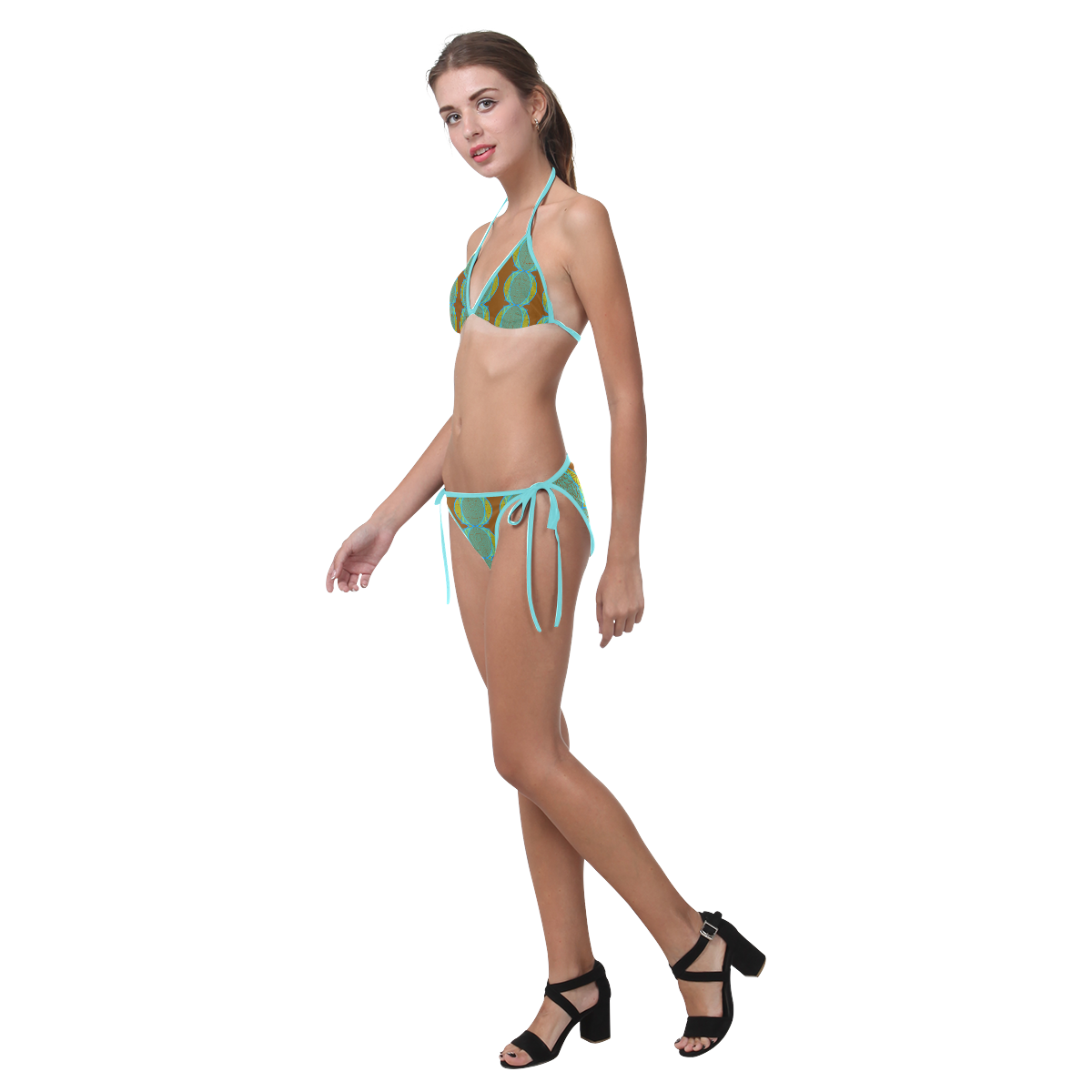 Bikini Swimsuit Brown Blue Circles Swimwear Sizes S M L Custom Bikini Swimsuit (Model S01)