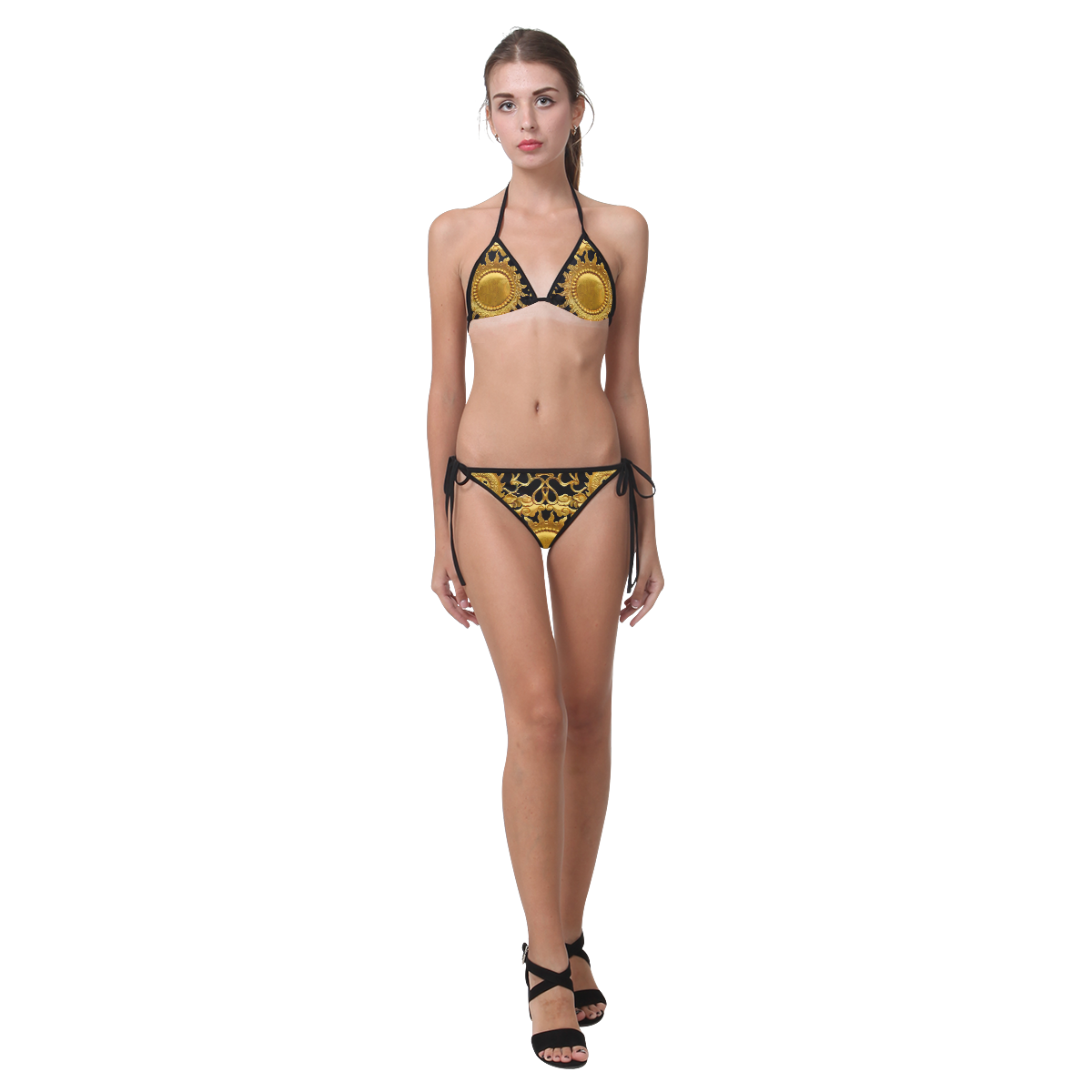 Bikini Swimsuit Black Gold Swimwear Sizes S M L Custom Bikini Swimsuit (Model S01)