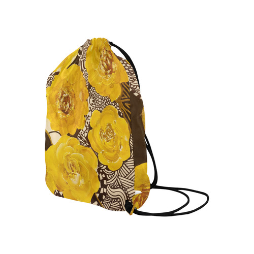 Yellow Zentangle Abstract Large Drawstring Bag Model 1604 (Twin Sides)  16.5"(W) * 19.3"(H)