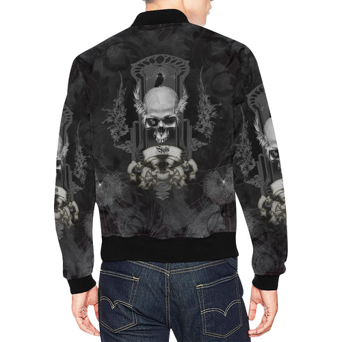 Skull with crow in black and white All Over Print Bomber Jacket for Men (Model H19)