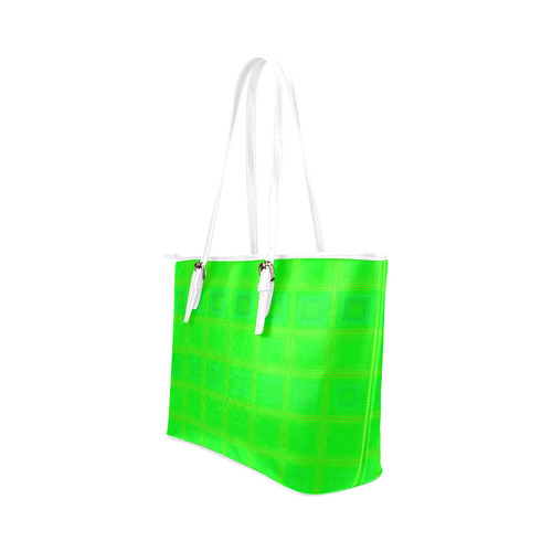 Green yellow multicolored multiple squares Leather Tote Bag/Small (Model 1651)