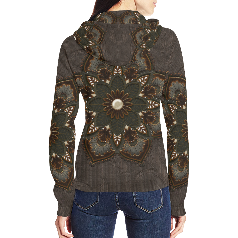 Awesome steampunk mandala All Over Print Full Zip Hoodie for Women (Model H14)