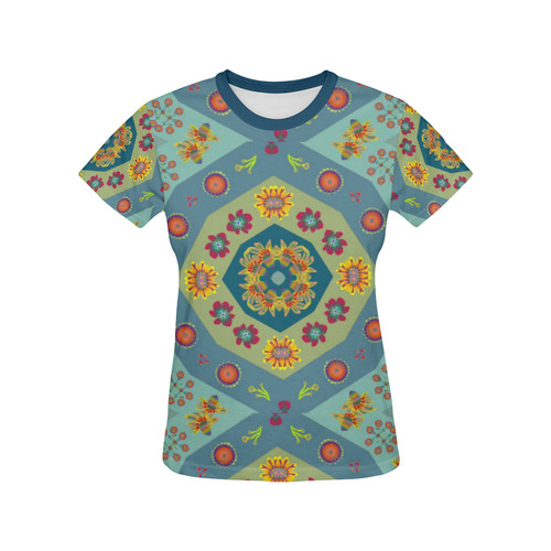 Flower Power All Over Print T-shirt for Women/Large Size (USA Size) (Model T40)