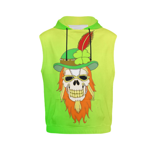 Irish Sugar Skull Gradient All Over Print Sleeveless Hoodie for Women (Model H15)