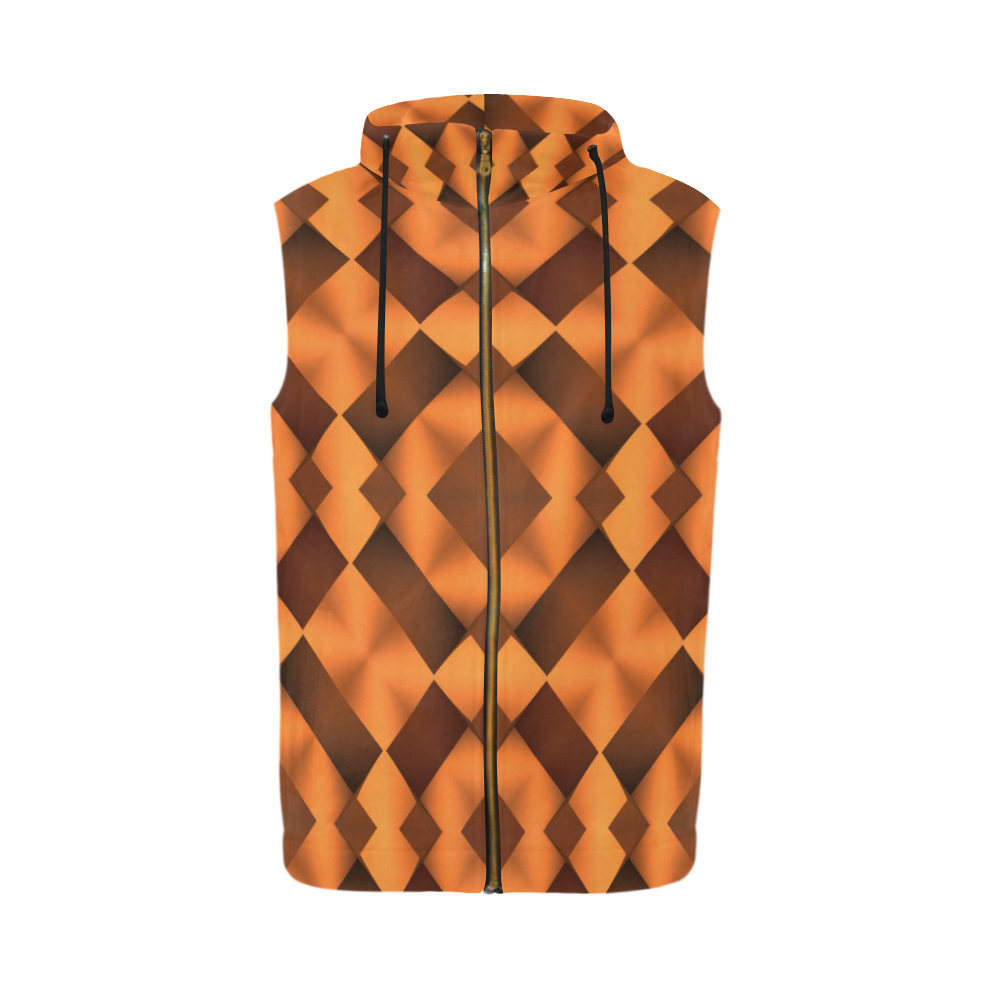 Geometric Pattern in Warm Tones All Over Print Sleeveless Zip Up Hoodie for Men (Model H16)