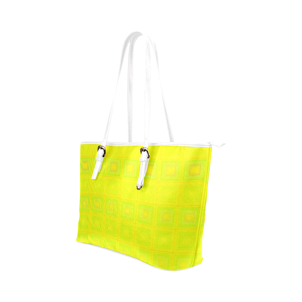 Yellow green multicolored multiple squares Leather Tote Bag/Small (Model 1651)