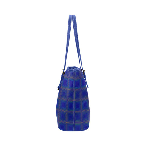 Royal blue golden multicolored multiple squares Leather Tote Bag/Small (Model 1651)
