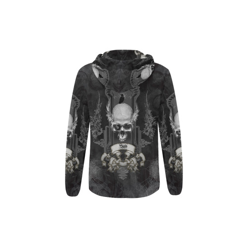 Skull with crow in black and white All Over Print Full Zip Hoodie for Kid (Model H14)