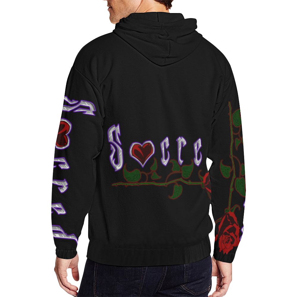 "Sacred" Heart Emblem All Over Print Hoodie All Over Print Full Zip Hoodie for Men (Model H14)
