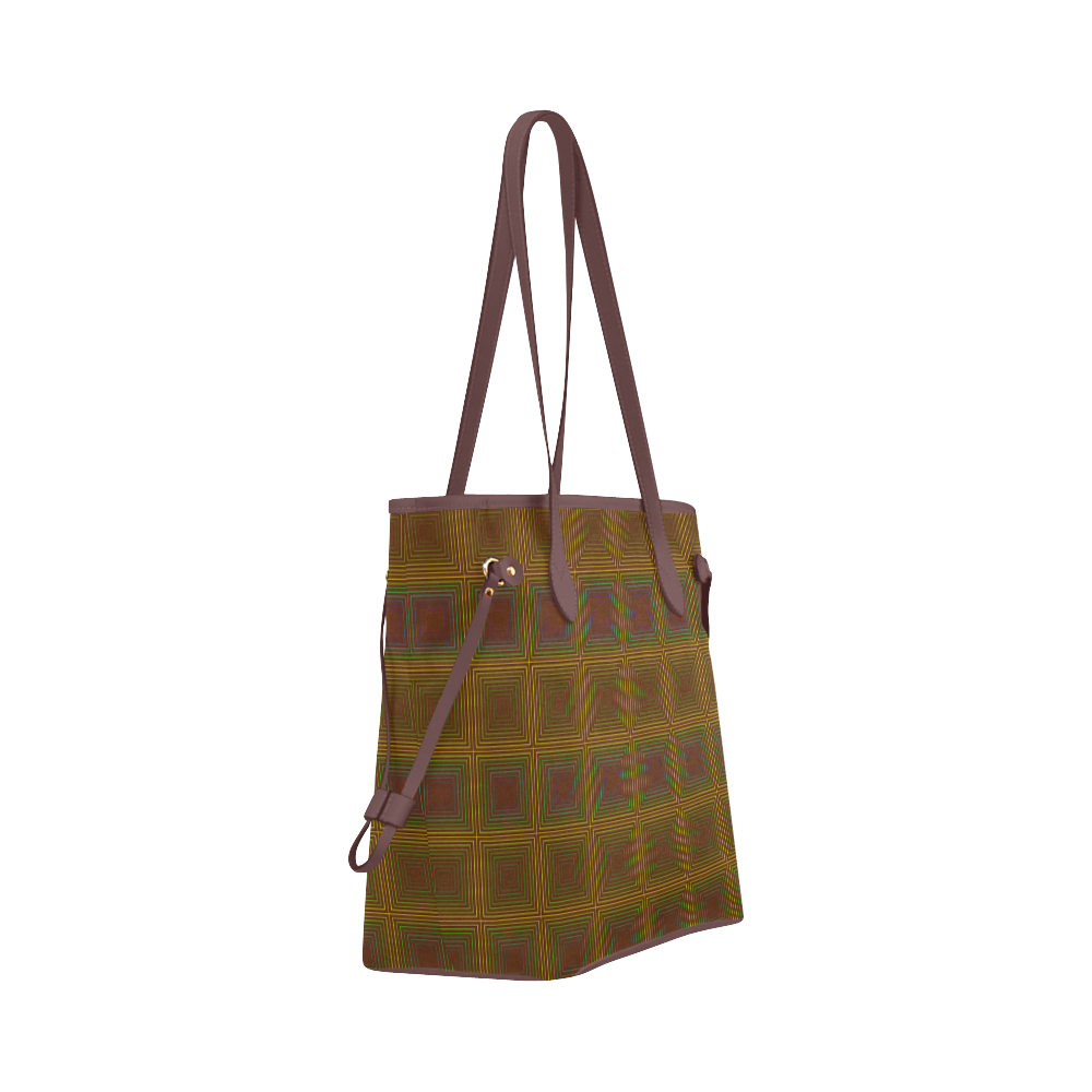 Golden brown multicolored multiple squares Clover Canvas Tote Bag (Model 1661)