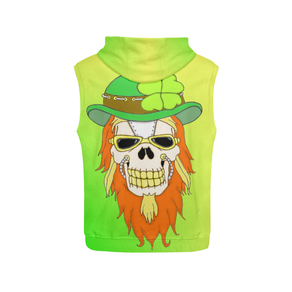 Irish Sugar Skull Gradient All Over Print Sleeveless Hoodie for Women (Model H15)