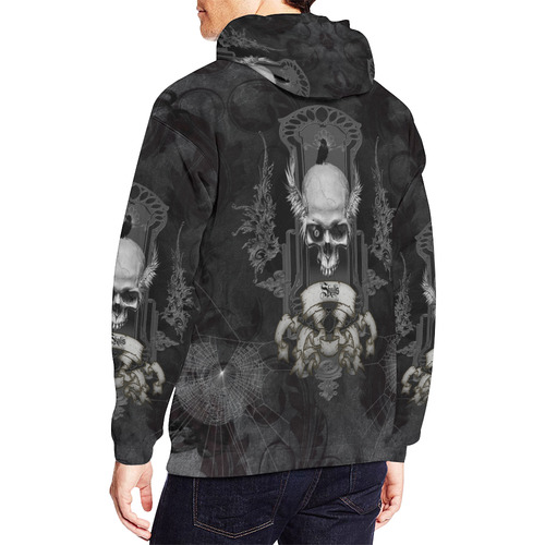 Skull with crow in black and white All Over Print Hoodie for Men (USA Size) (Model H13)