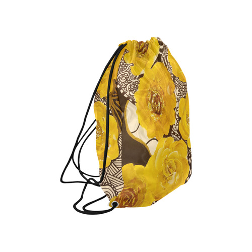Yellow Zentangle Abstract Large Drawstring Bag Model 1604 (Twin Sides)  16.5"(W) * 19.3"(H)