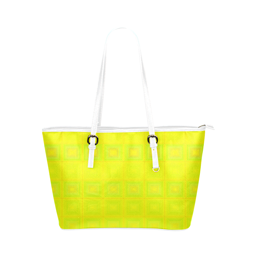Yellow green multicolored multiple squares Leather Tote Bag/Small (Model 1651)
