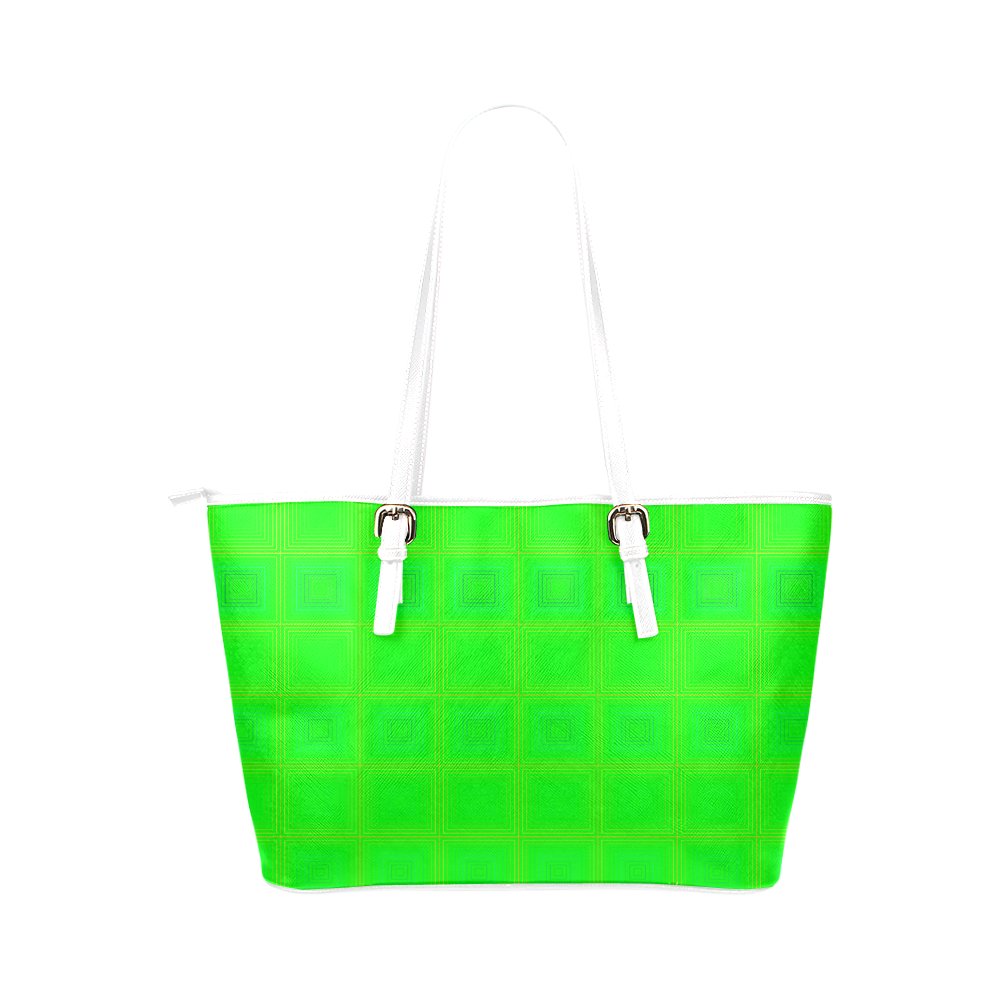 Green yellow multicolored multiple squares Leather Tote Bag/Small (Model 1651)