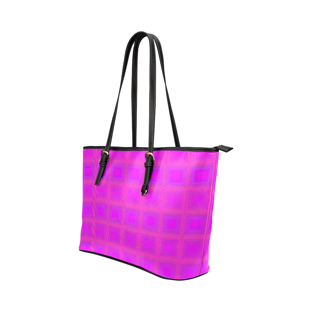 Pink golden multicolored multiple squares Leather Tote Bag/Small (Model 1651)