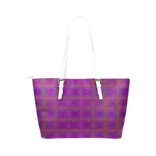 Purple gold multicolored multiple squares Leather Tote Bag/Small (Model 1651)