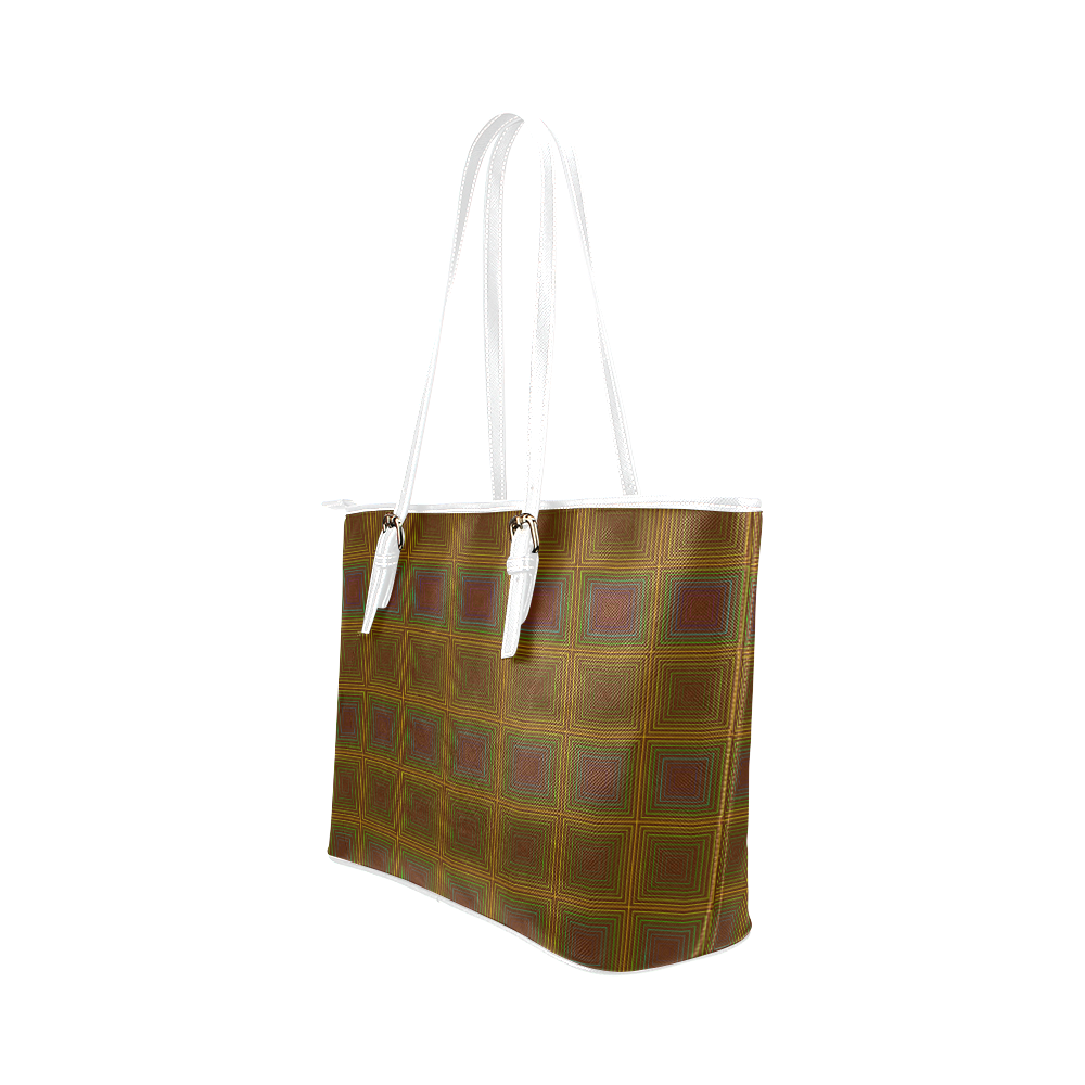 Golden brown multicolored multiple squares Leather Tote Bag/Small (Model 1651)