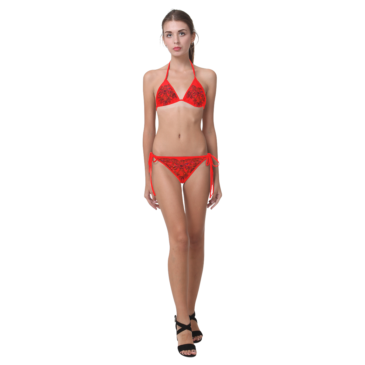 Bikini Swimsuit Red Rhinestone Necklace Swimwear Sizes S M L Custom Bikini Swimsuit (Model S01)
