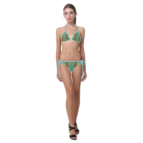 Bikini Swimsuit Brown Blue Circles Swimwear Sizes S M L Custom Bikini Swimsuit (Model S01)