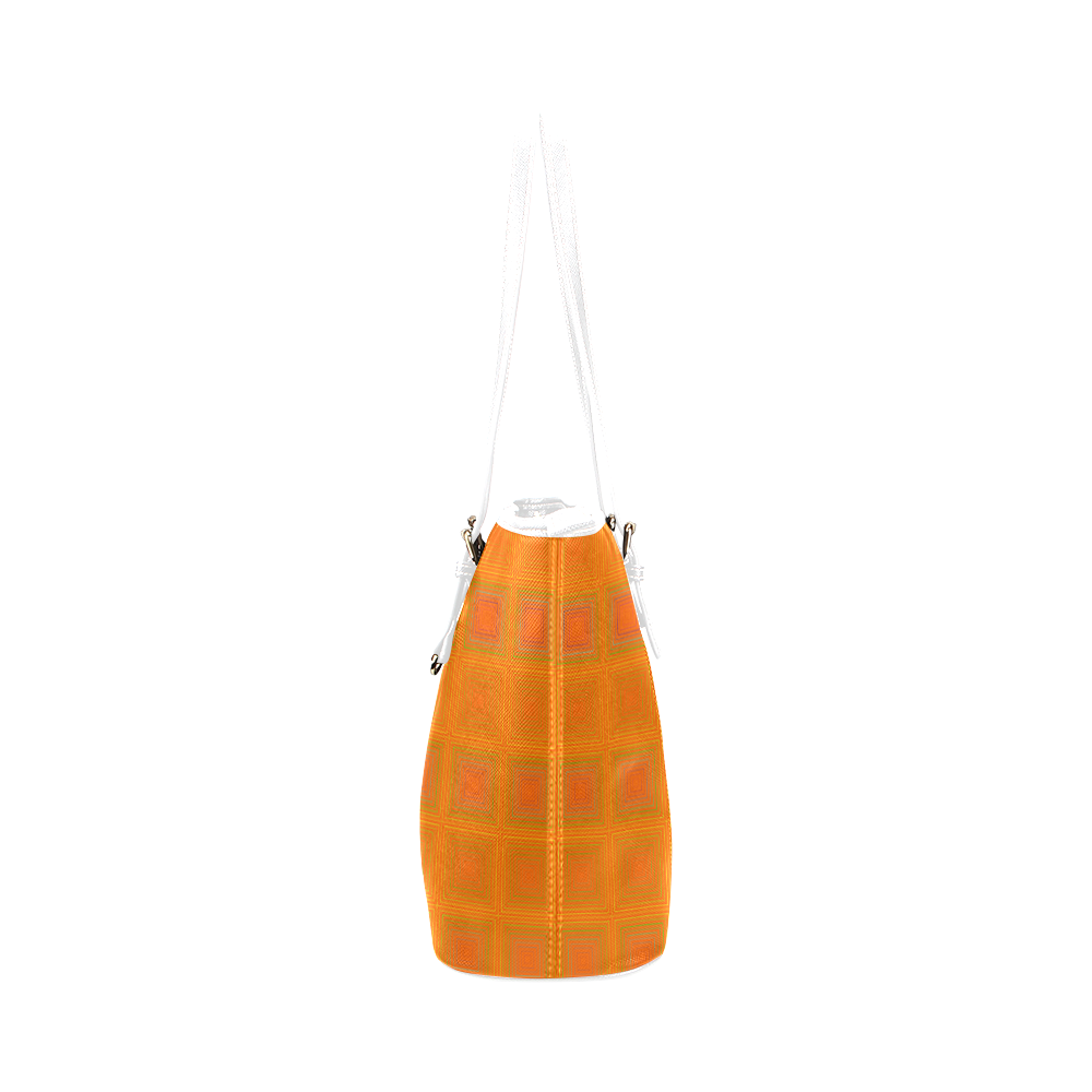 Orange multiple squares Leather Tote Bag/Small (Model 1651)