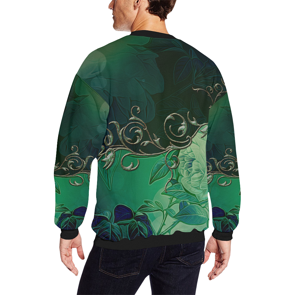 Green floral design Men's Oversized Fleece Crew Sweatshirt (Model H18)