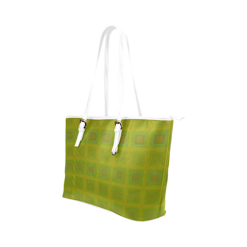 Olive green gold multicolored multiple squares Leather Tote Bag/Small (Model 1651)