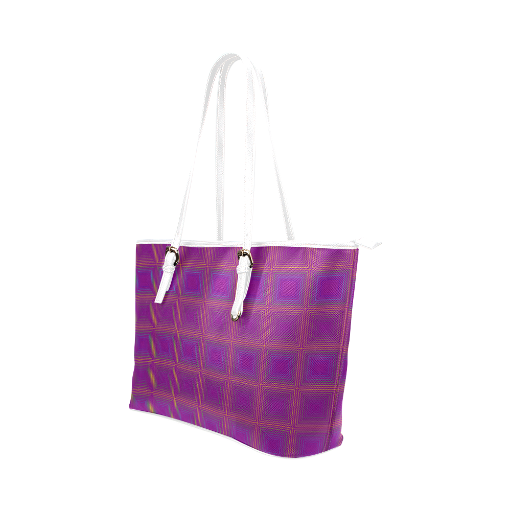 Purple gold multicolored multiple squares Leather Tote Bag/Small (Model 1651)
