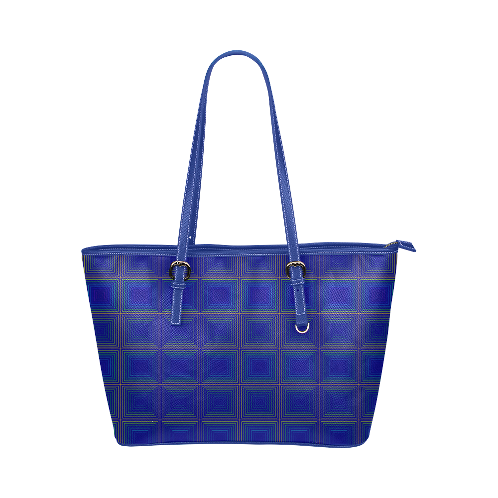 Royal blue golden multicolored multiple squares Leather Tote Bag/Large (Model 1651)