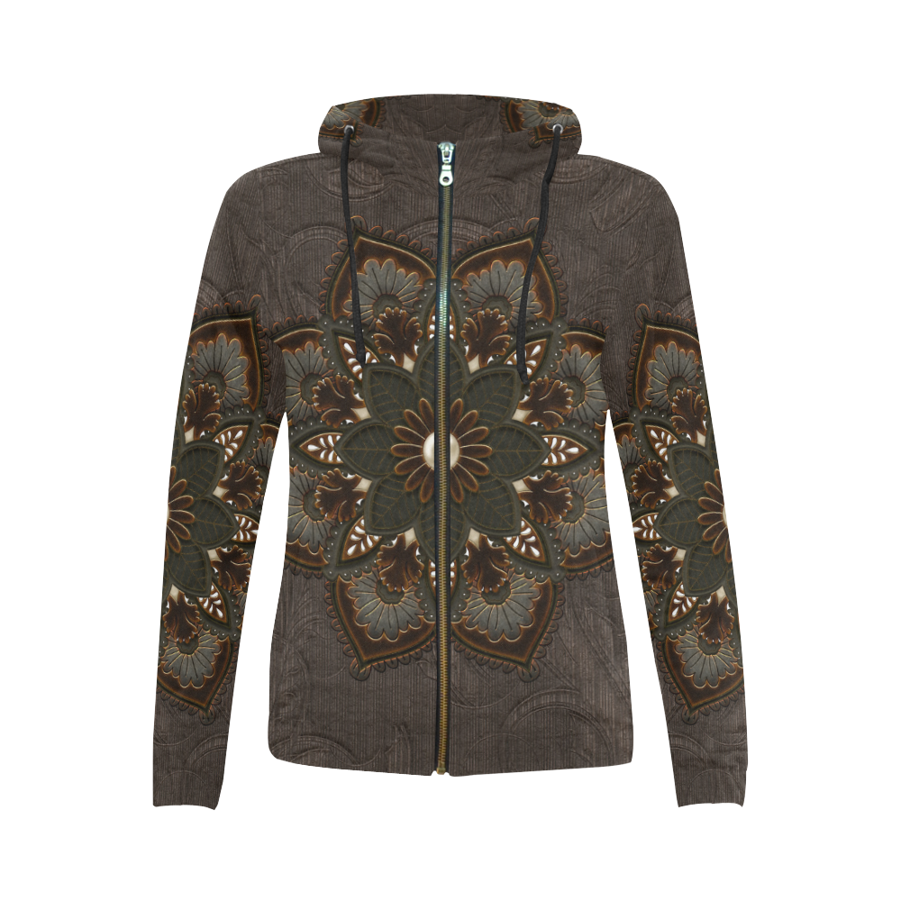 Awesome steampunk mandala All Over Print Full Zip Hoodie for Women (Model H14)