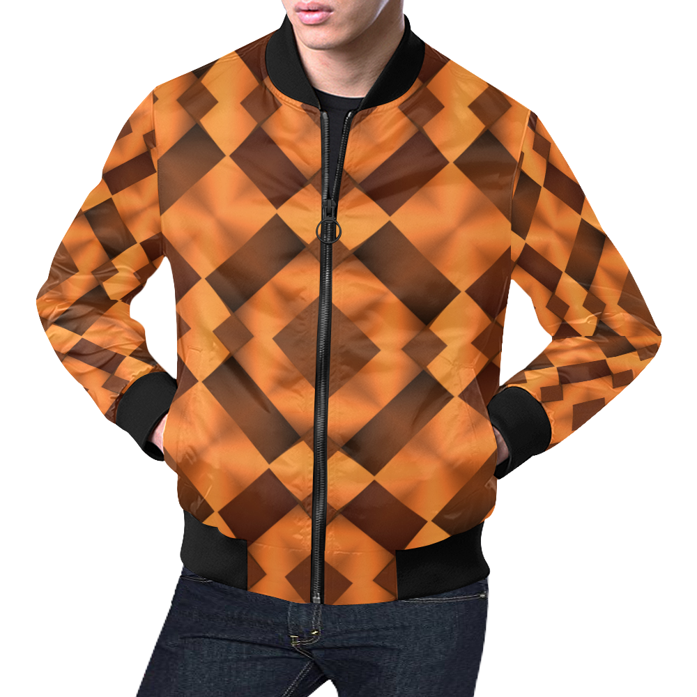 Geometric Pattern in Warm Tones All Over Print Bomber Jacket for Men (Model H19)