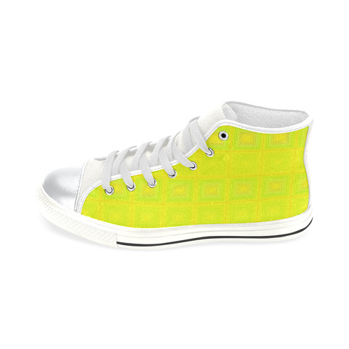 Yellow green multicolored multiple squares High Top Canvas Shoes for Kid (Model 017)