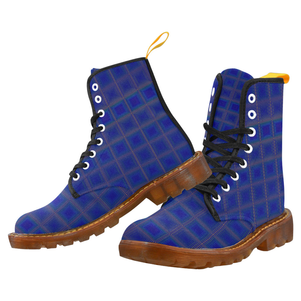 Royal blue golden multicolored multiple squares Martin Boots For Women Model 1203H
