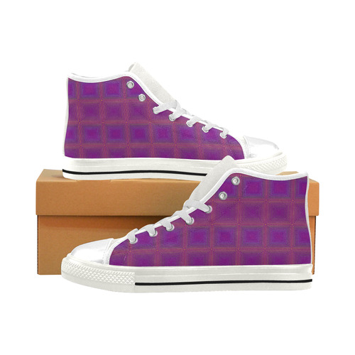Purple gold multicolored multiple squares Men’s Classic High Top Canvas Shoes (Model 017)