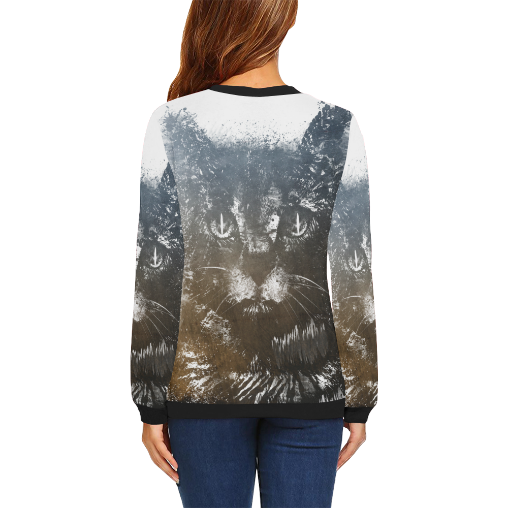 cat #cat #cats #kitty All Over Print Crewneck Sweatshirt for Women (Model H18)