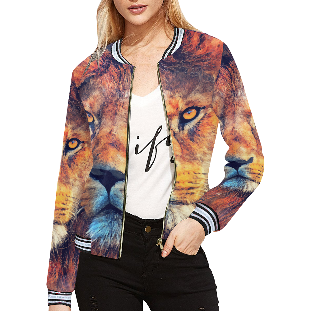 lion art #lion #animals #cat All Over Print Bomber Jacket for Women (Model H21)