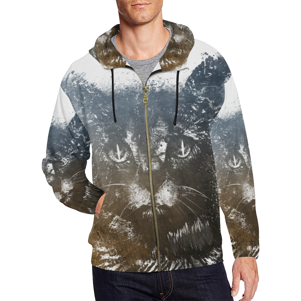 cat #cat #cats #kitty All Over Print Full Zip Hoodie for Men/Large Size (Model H14)