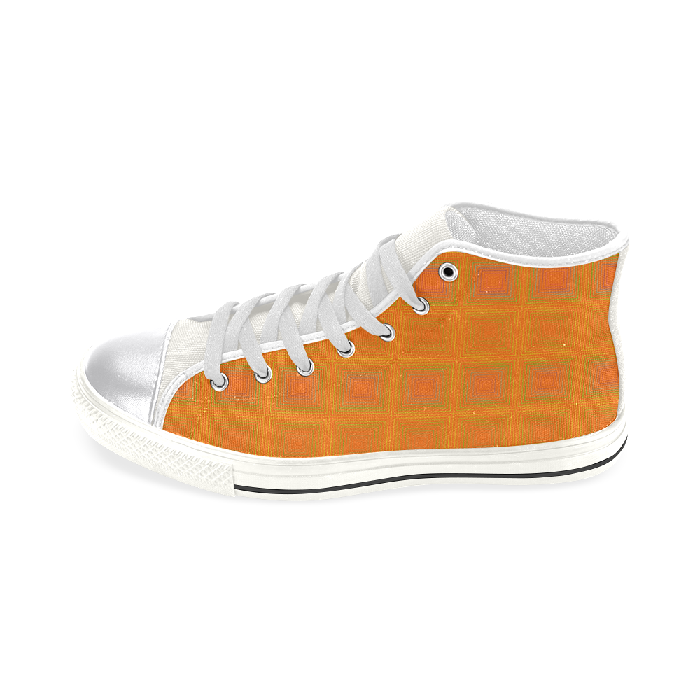 Orange multiple squares Women's Classic High Top Canvas Shoes (Model 017)